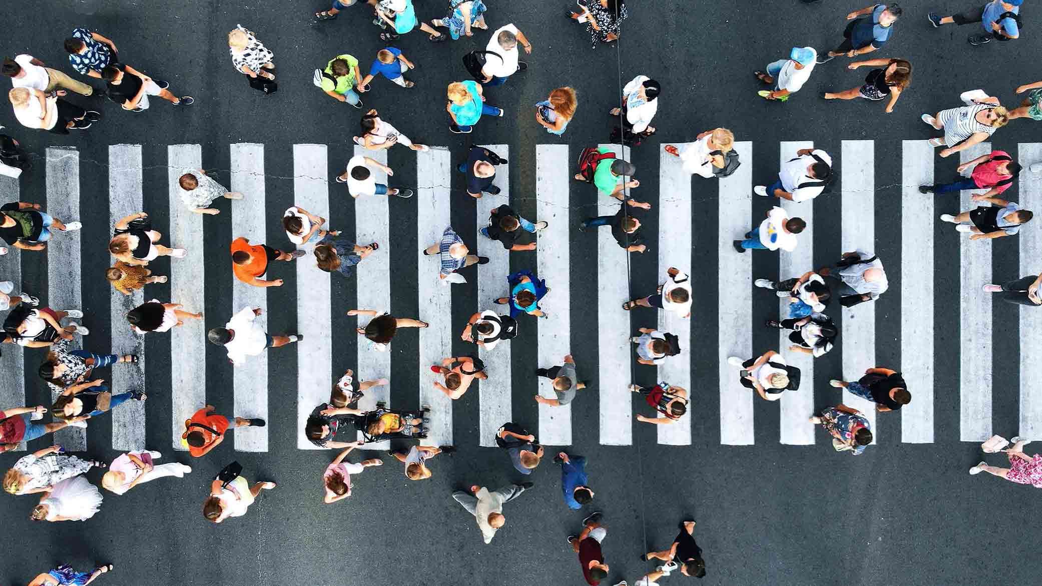 Arial shot of a busy crosswalk